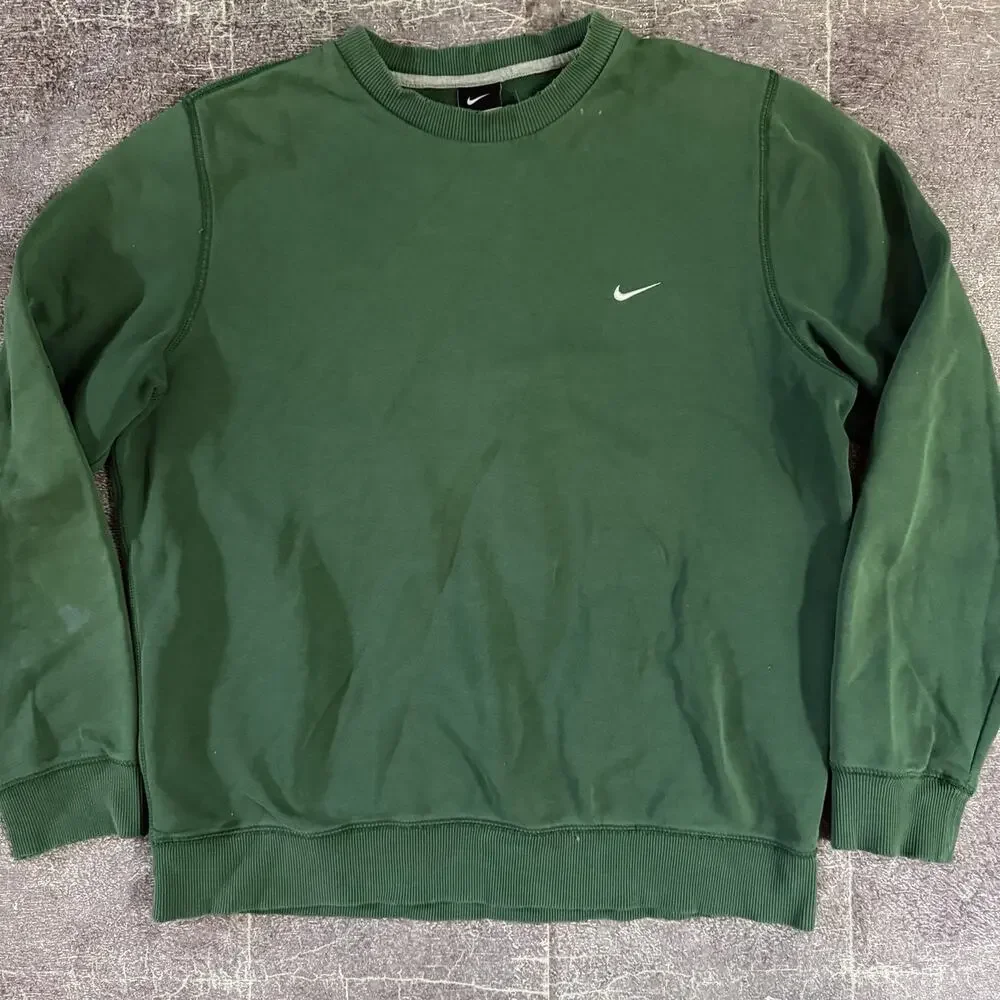 Men's Vintage Y2K Nike Forest Green Mini Swoosh Check Crewneck Sweatshirt Sz L